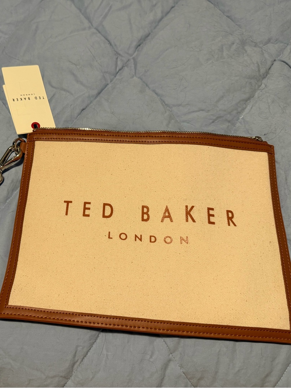 Ted Baker Cream Canvas Wristlet with Tan Trim